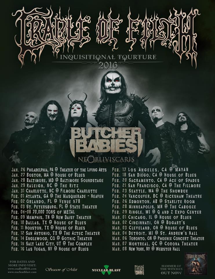 Concert Review: Ne Obliviscaris, Butcher Babies, and Cradle of Filth (March 2, 2016)